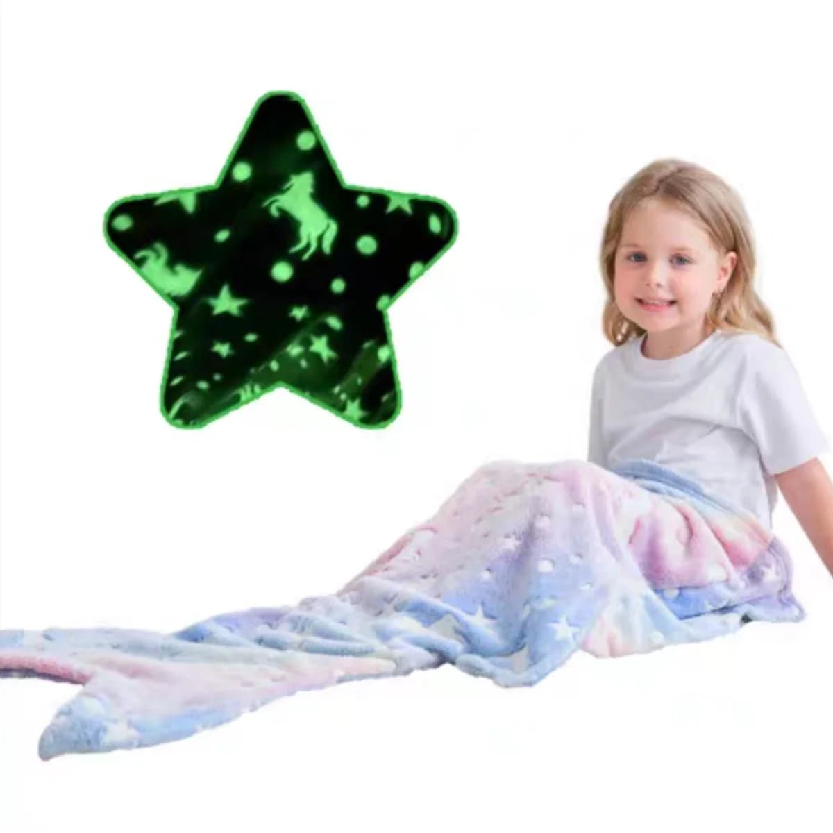 New Pelo Satin in Flannel Bright Night Theme Sirena, Covered Wearable with Unicorn Rainbow Carton, Covered Soft and Cozy