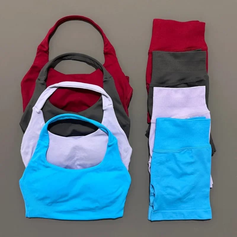 Set Sportivo da Donna Senza Logo 2 Pezzi: Top Senza Schienale e Pantaloncini a Vita Alta Senza Cuciture DF, Set da Palestra, Abbigliamento Sportivo, Set da Allenamento, Yoga