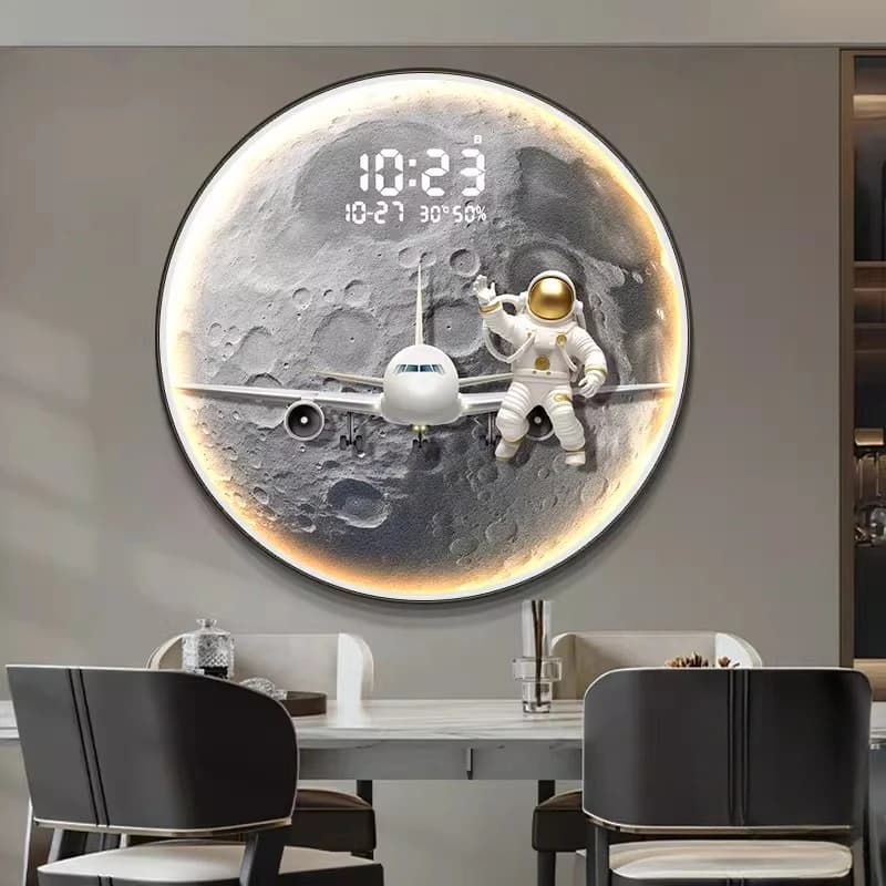 Orologio da Parete di Lusso Astronauta Spaziale, Orologio da Ristorante, Calendario Perpetuo da Corridoio, Orologio da Parete 3D Aereo, Luci da Parete, Decorazione per la Stanza