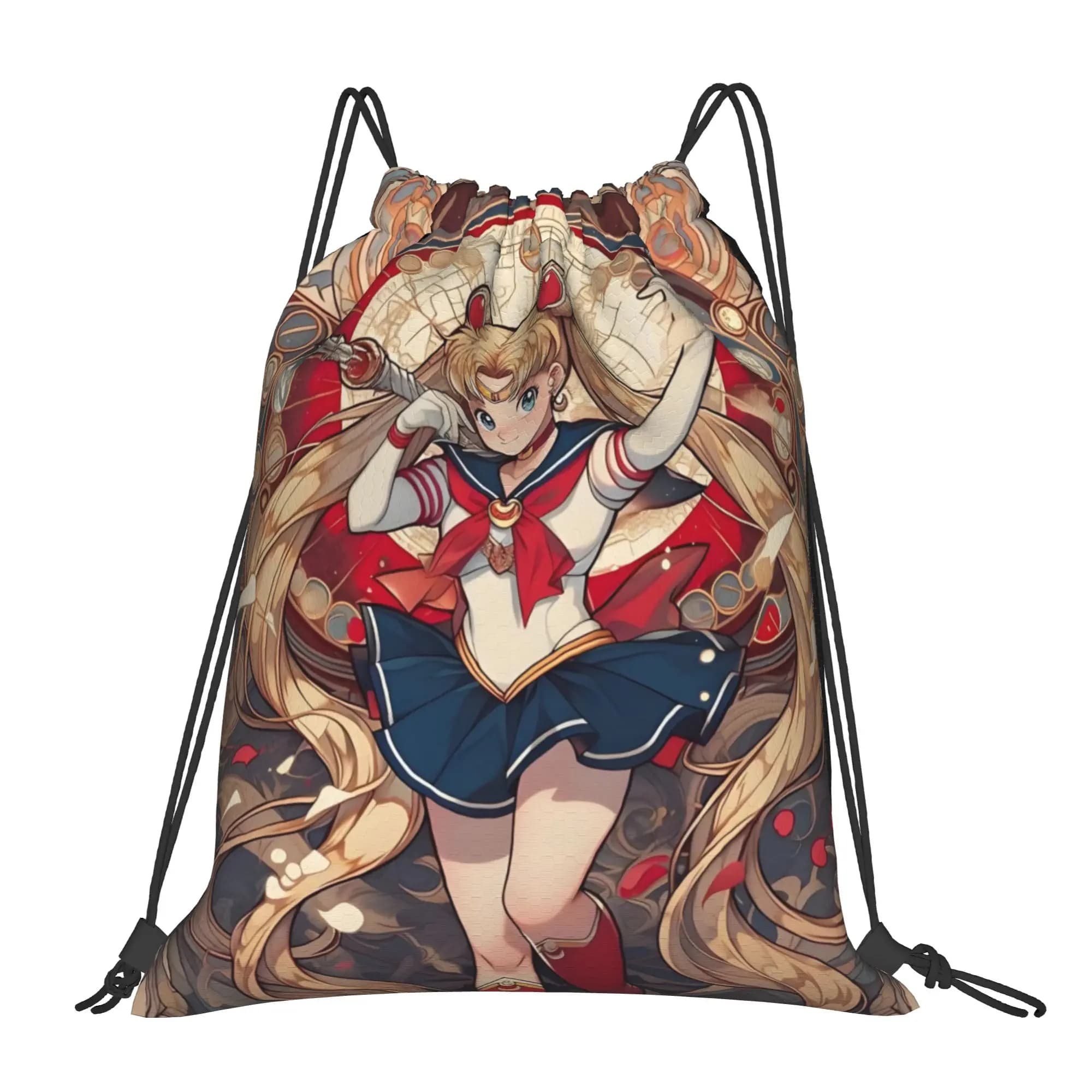 Zaino con coulisse personalizzato a tema Sailor Moon, borsa sportiva da palestra per uomo e donna, sacca shopping con ragazza bellissima