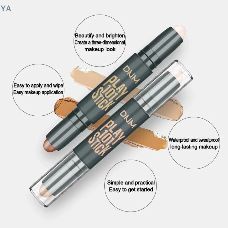 YA Stick Contouring 3D a Doppia Punta, Correttore, Bronzer e Illuminante, Penna Correttore Viso a V, Strumento Cosmetico a Lunga Durata