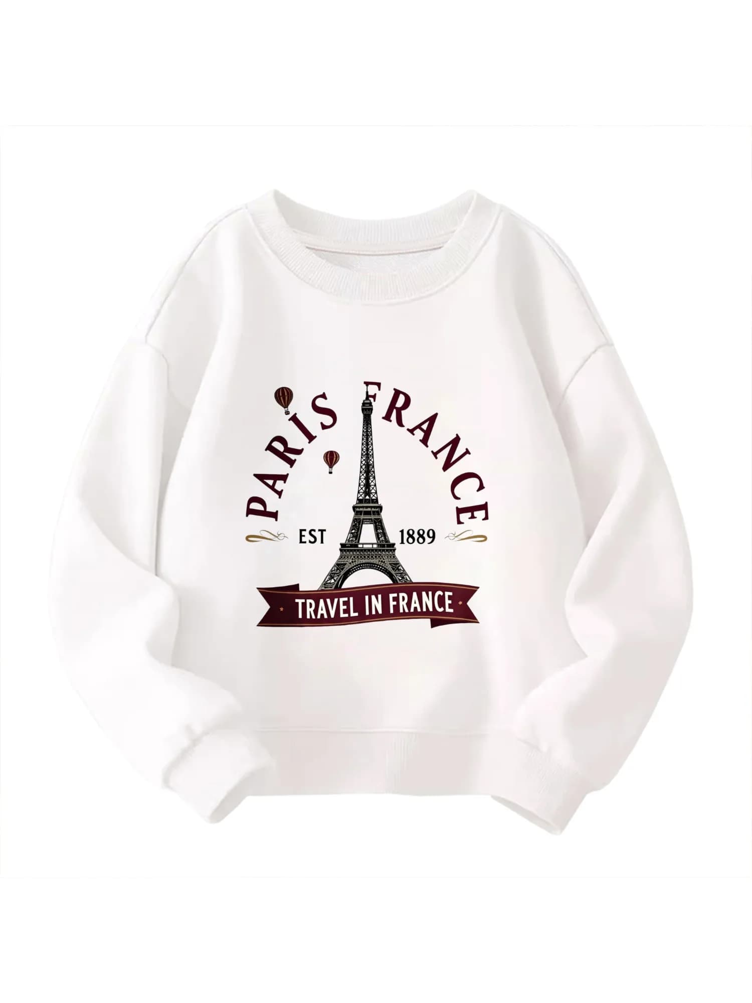 ​ Felpa in cotone per bambini Parigi Mongolfiera e scena di punto di riferimento per ragazzi e ragazze Moda a tema viaggio francese ​