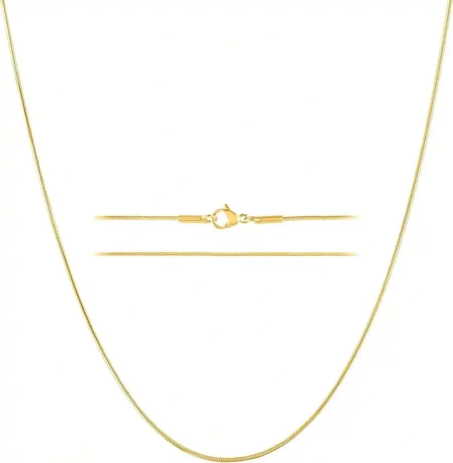 24K Gold Plated Stainless Steel Flat Snake Chain Necklace Waterproof Never Fade Thin Dainty Herringbone Choker Necklaces for Women Men Jewelry Gift