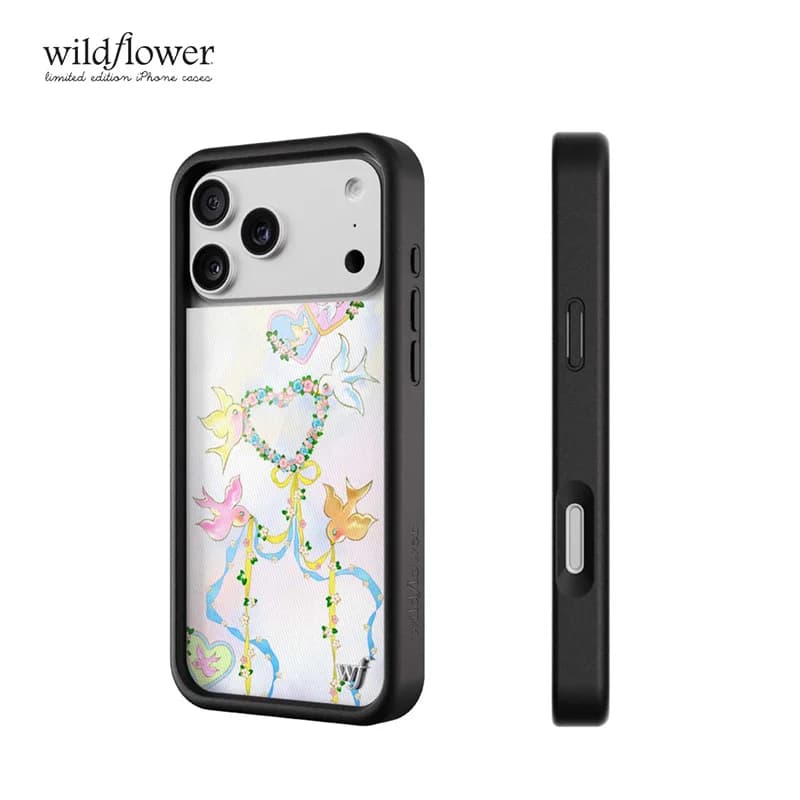 Custodia per telefono con nastro colorato Wildflower ins Dove Diaries per iPhone 17 16 15 14 13 12 Pro Max Love Heart piccione copertura antiurto