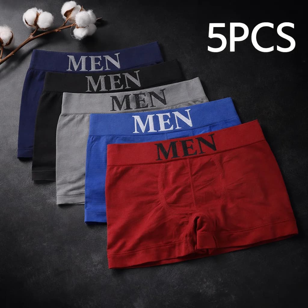 5 pieces of men's boxer, breathable underwear with high elasticity, elasticized shorts in soft cotton, comfortable slip in plain color