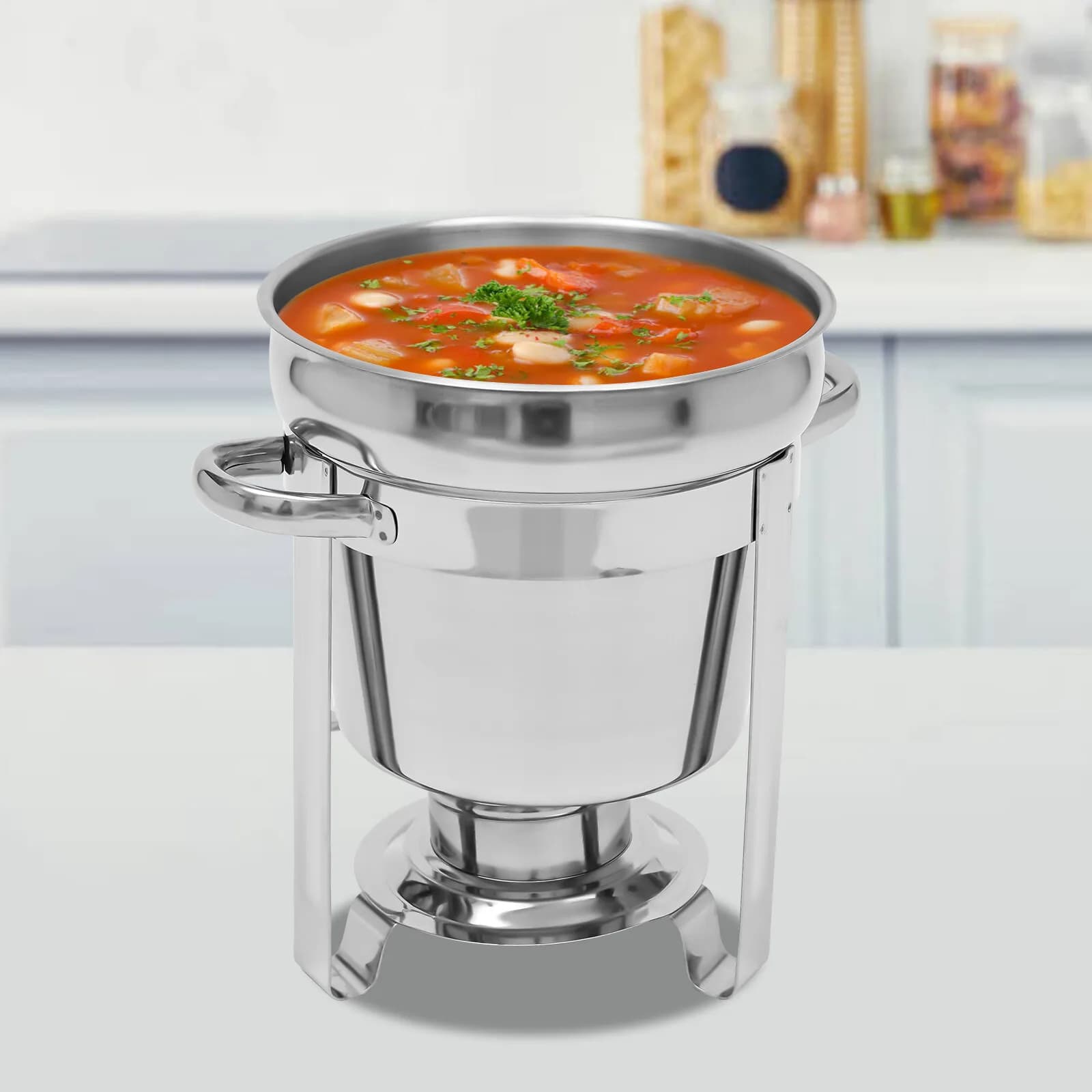 Server Chafer in acciaio inossidabile da 7 litri per ristorante di eventi nuziali Contenitore rotondo per scaldavivande in argento lucido