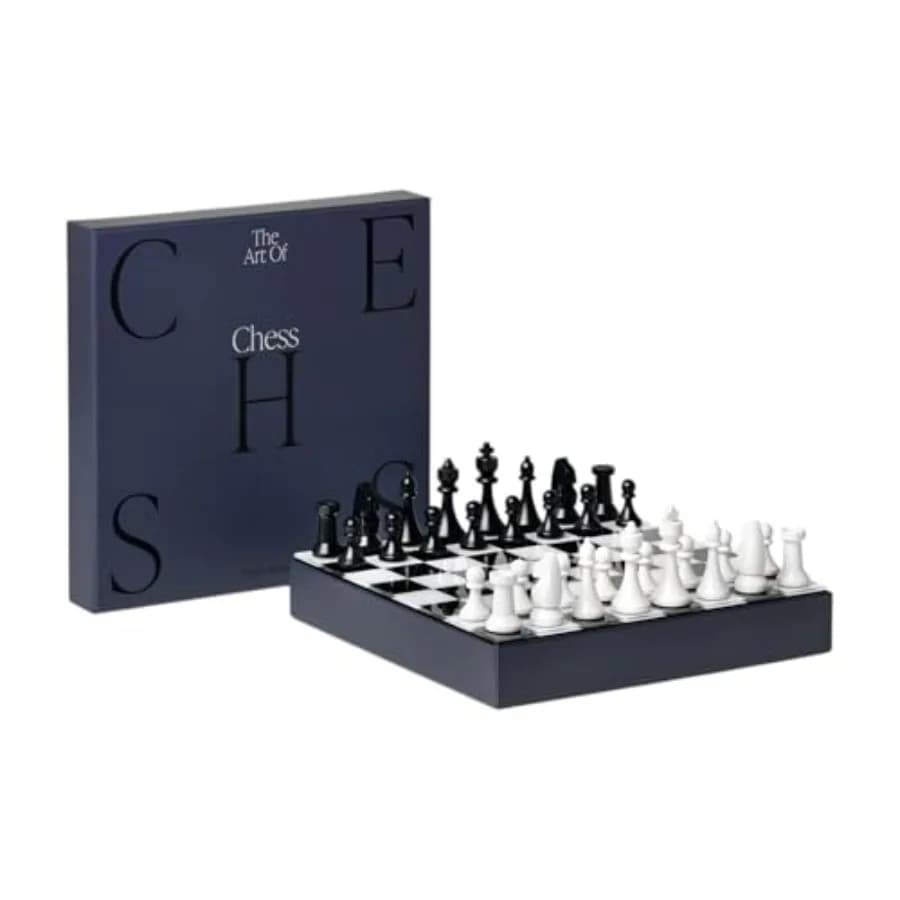 Set di Scacchi in Legno Bianco e Nero con Scacchiera in Acrilico, Elegante Gioco da Tavolo per Adulti con Istruzioni Multilingue Incluse