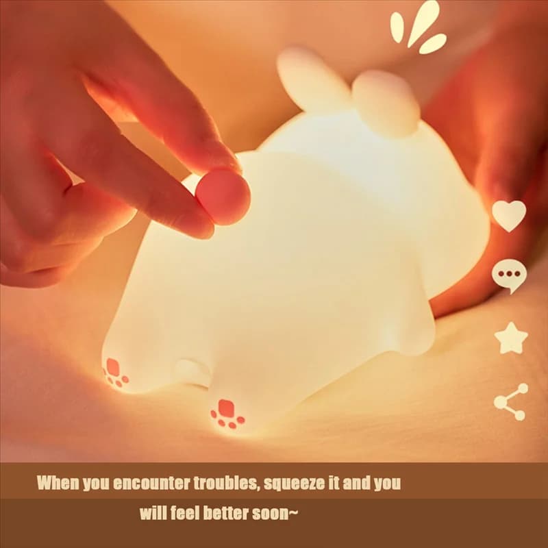 A20F-Big Face Light LED Lampada da coniglio ricaricabile portatile Luce notturna per la scuola materna del bambino Lampada da notte dimmerabile USB Dura