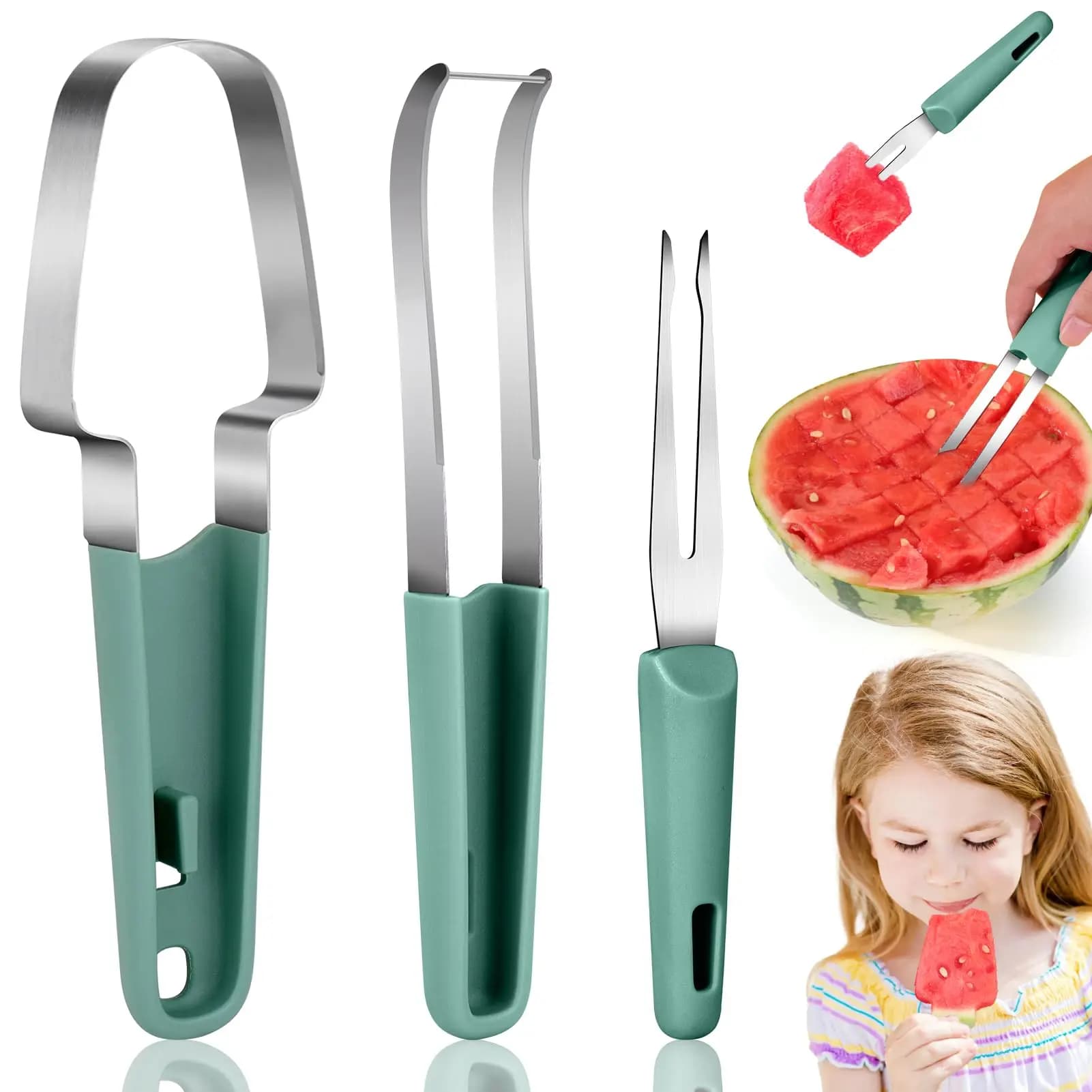 Set 3 in 1 Forchetta Taglia-Arancia in Acciaio Inox, Utensile per Tagliare Frutta, Set Forchetta e Coltello per Arancia, Gadget da Cucina per Casa