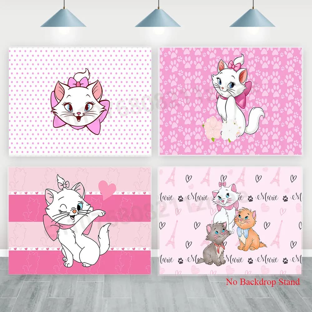 Sfondo a Tema Gatto Marie dei Cartoni Animati, Poster Rosa, Decorazioni per Feste di Compleanno delle Principesse, Striscione per Baby Shower