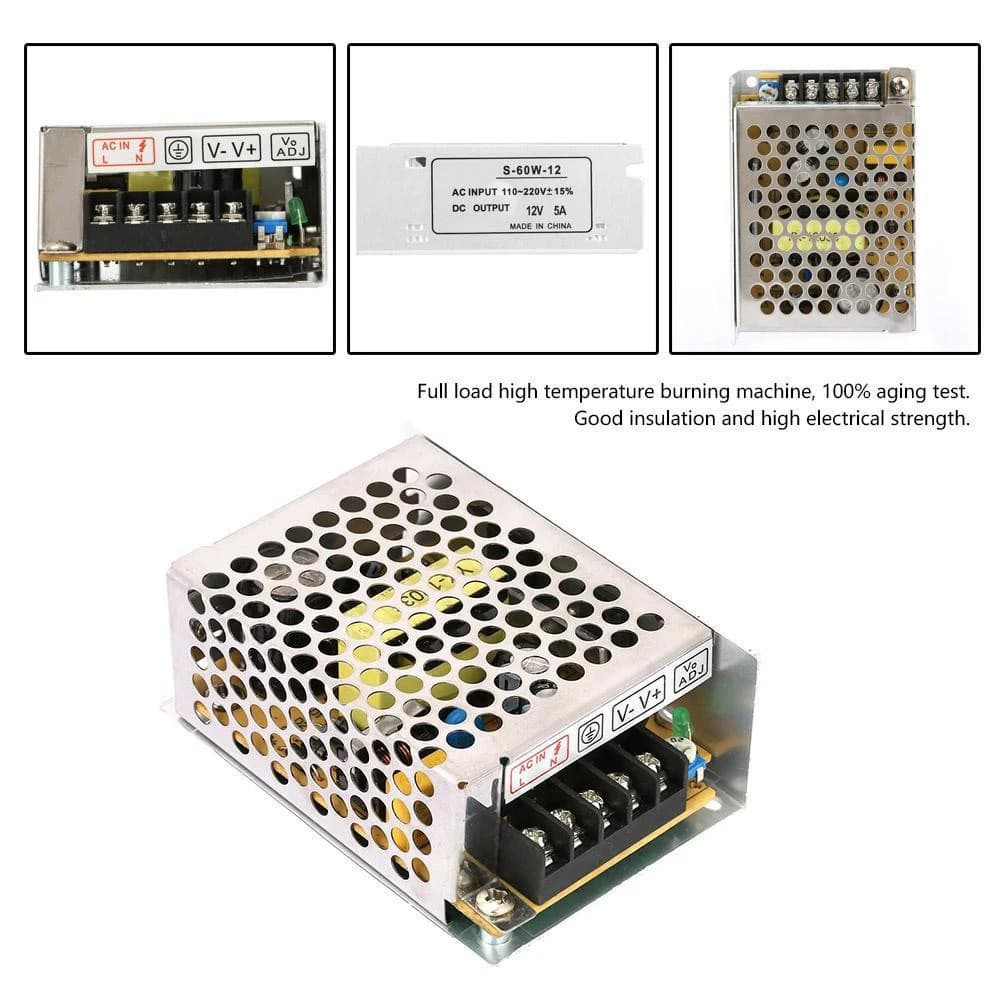 Adattatore di alimentazione 12V 5A 60W, alimentatore switching da 220 V CA a 12 V CC per strisce LED