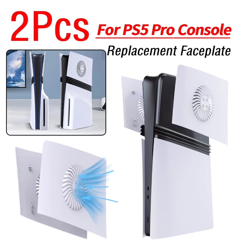 2 Pezzi Cover Frontale per Console PS5 Pro, Accessori Anti-Graffio, Pannello di Ricambio in ABS Rigido con Ventola di Raffreddamento