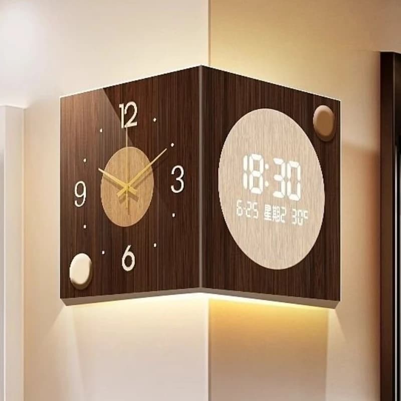 Minimalist Corner Wall Clocks Modern Art Decor Clocks Living Room Elegant Wall Clock Trendy Watch with Light Decoration Items
