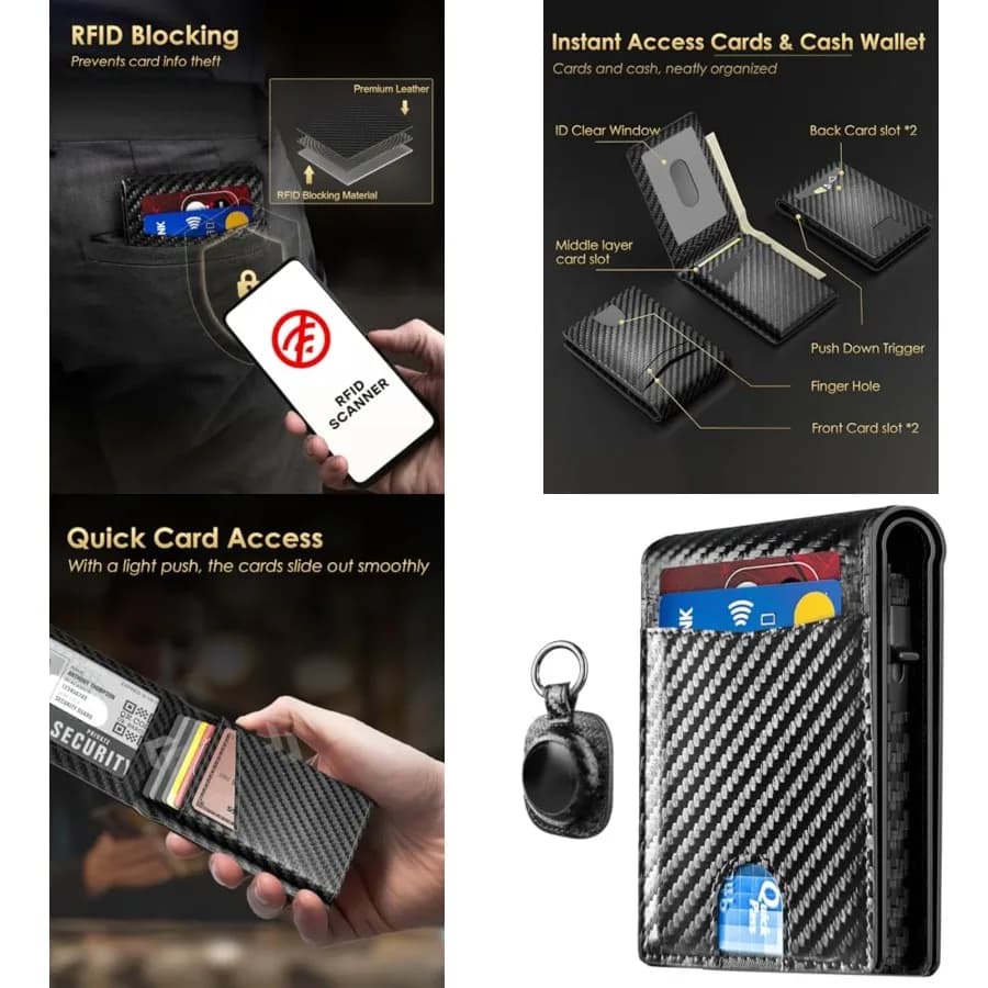 Portafoglio Minimalista Uomo 2025 Aggiornato - Porta Carte di Credito RFID in Pelle con Blocco RFID, Portafoglio Pop-Up in Alluminio con Scomparto Contanti