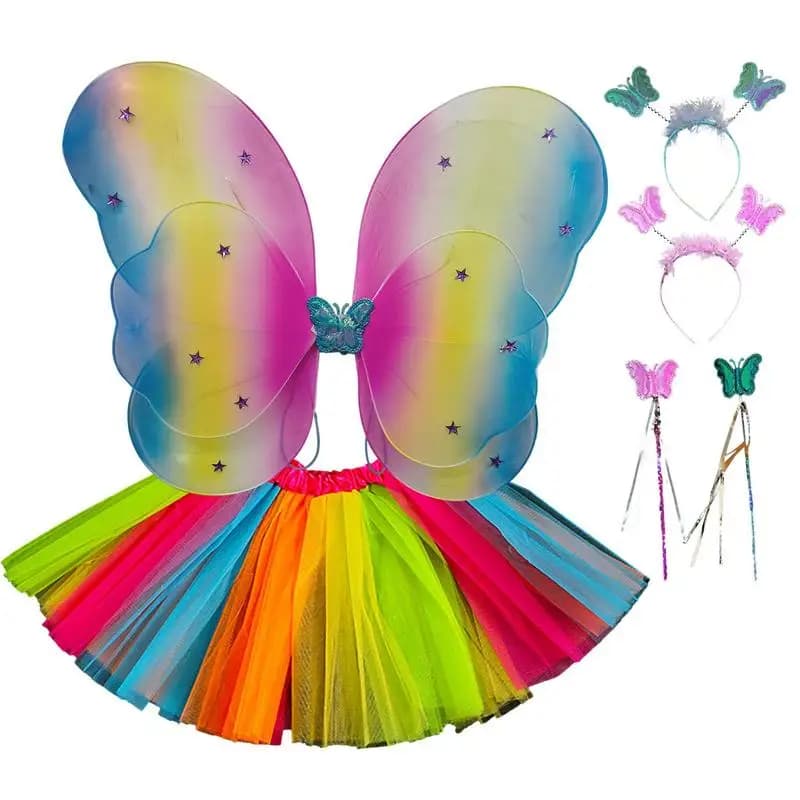 Costume da fata per ragazze Costumi da fata per bambini con luci 4 pezzi Luci Confezione di ali da fata Bacchetta magica Cosplay