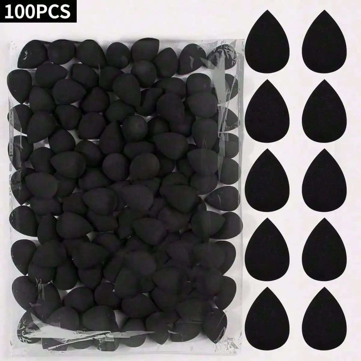 100 Pcs Black Teardrop Makeup Sponges Bulk Soft Non‑absorbent Beauty Blender Wet Dry Use Foundation Cosmetic Sponge