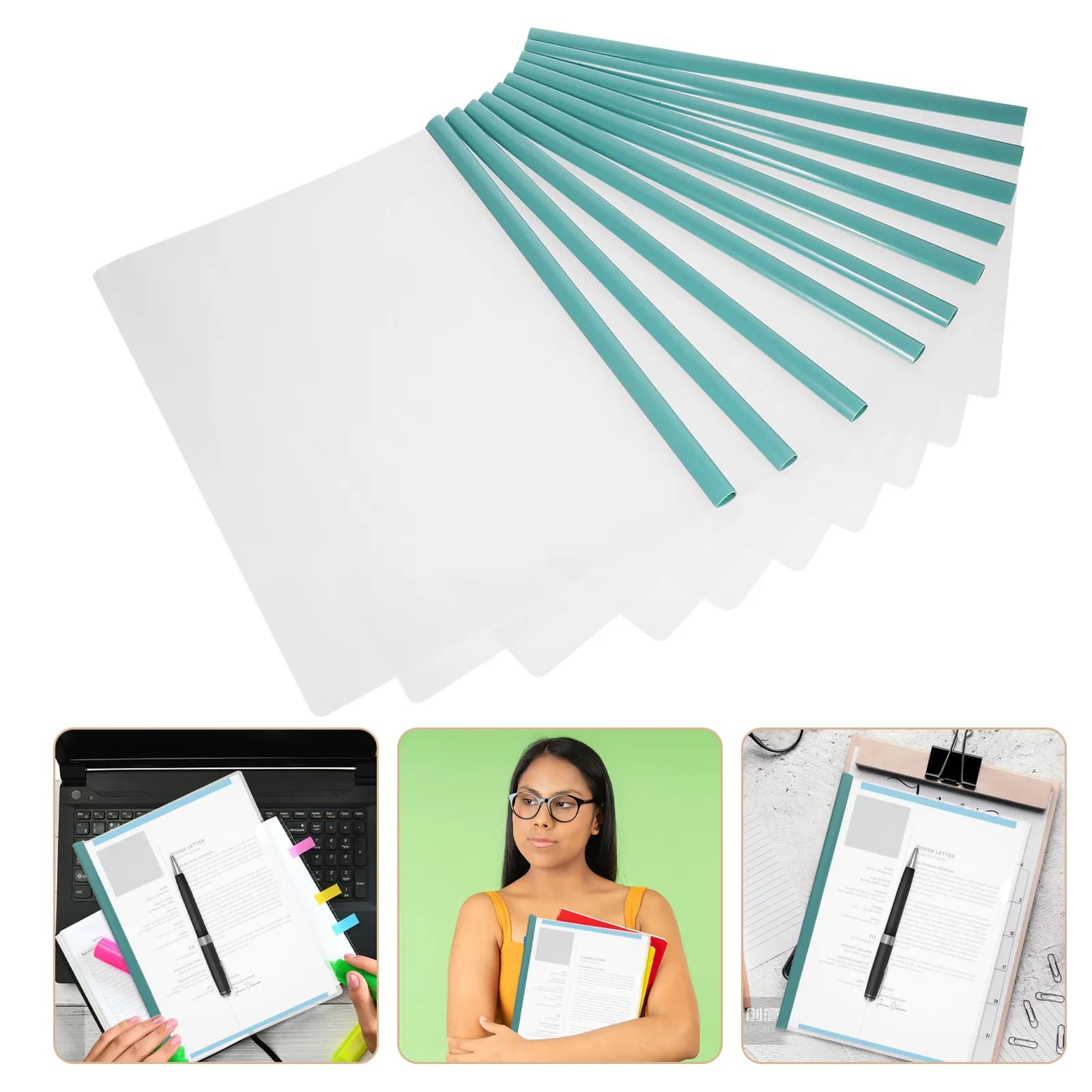 10 Pezzi Copertine Trasparenti Scorrevoli per Documenti, Cartelle Portadocumenti in Plastica con Clip a Leva, Organizzatore per Curriculum per Ufficio e Scuola