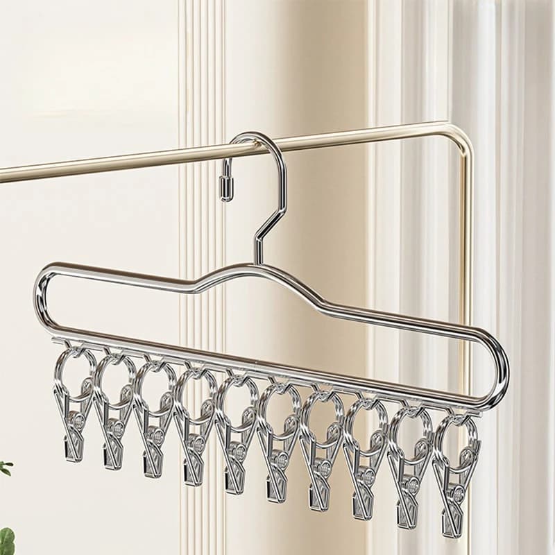 Stainless Steel Dryer with Multiple Clips for Socks, Underwear, Bras, Towels - Balcony Laundry Organizer