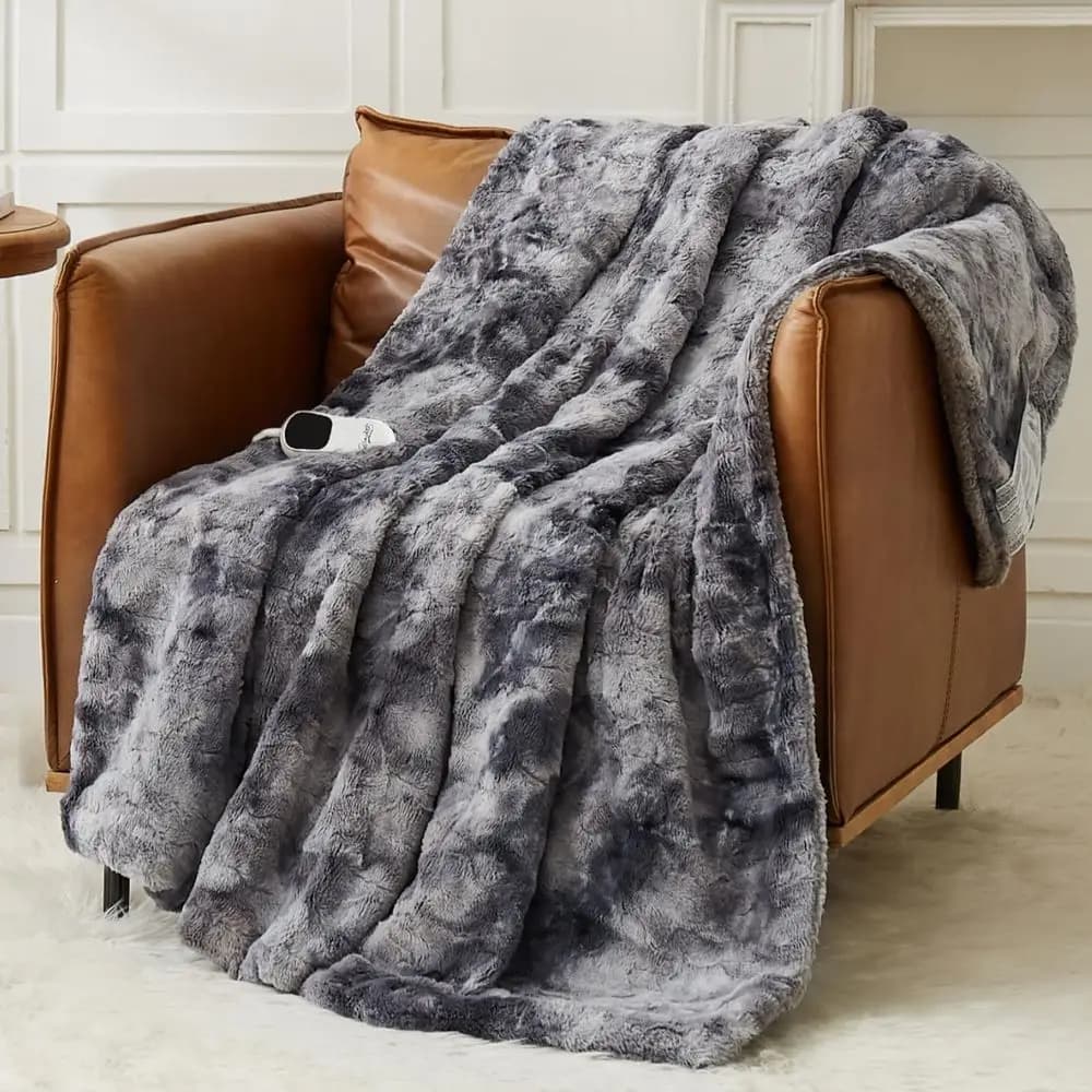 Coperta Elettrica Riscaldante 50x60 con Spegnimento Automatico 1/2/4/6/8 Ore, 10 Livelli di Calore, Protezione dal Surriscaldamento, Lussuosa in Finta Pelliccia