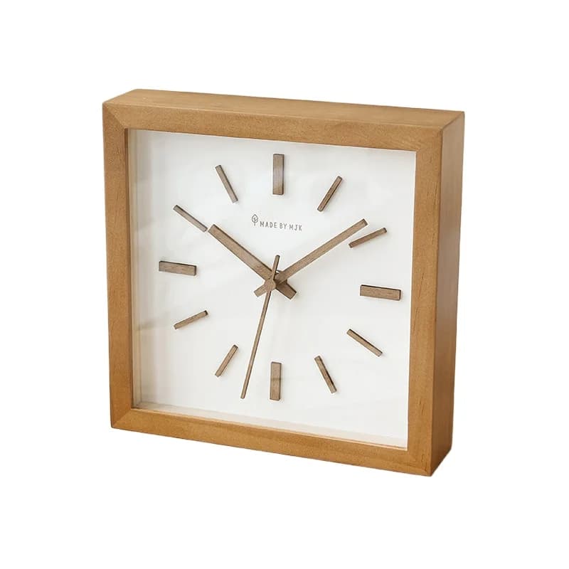 Solid wood wall clock, square silent quartz watch to hang in the living room, simple three-dimensional clock