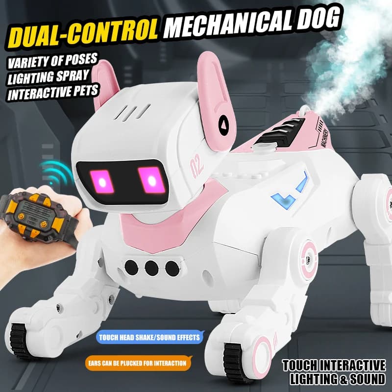 Animale domestico acrobatico elettronico per cani robot RC con spray sonoro leggero Touch interattivo programmabile Cane meccanico intelligente Regalo di compleanno per bambini