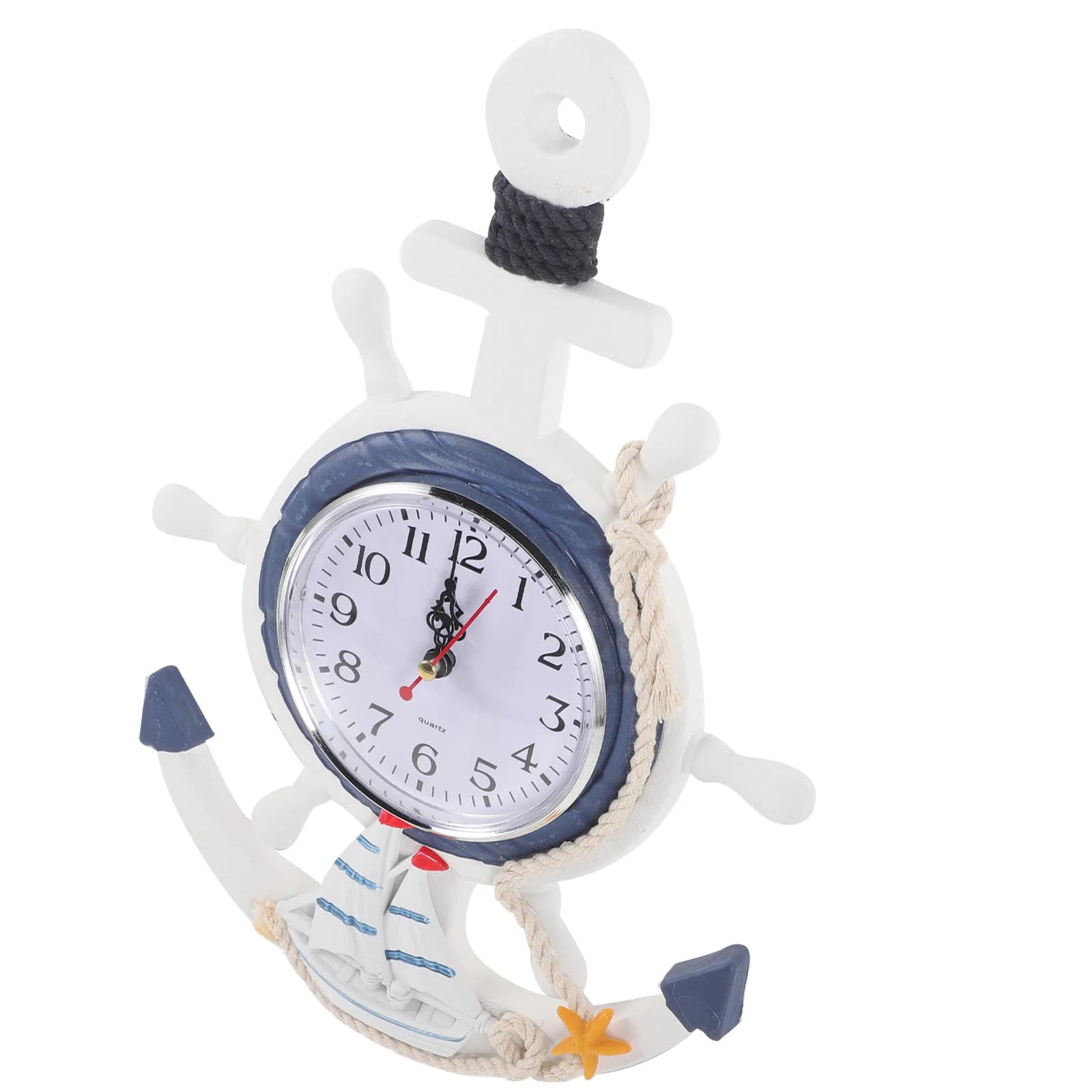 Orologio con ancoraggio nautico, decorazione da appendere alla parete, tema mare, orologio al volante, ticking silenzioso, design in stile mediterraneo
