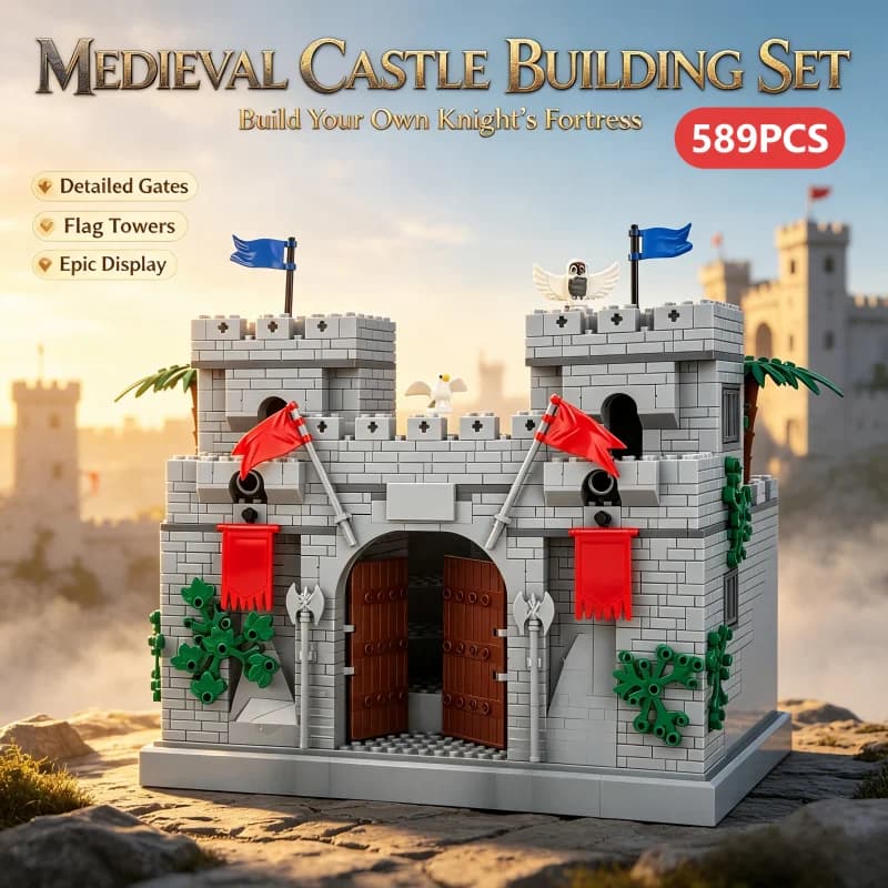 Medieval Castle Building Blocks Set 589Pcs Knight Fortress Bricks Model Kit DIY Construction Educational Toy Gift for Kids Boys