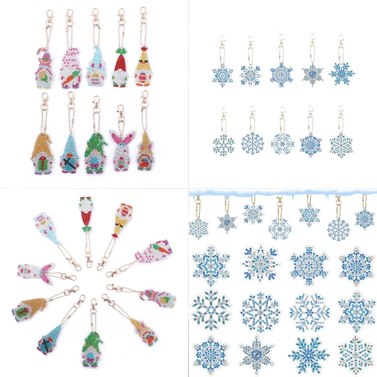 10 Pieces/Set DIY Diamond Art Painting Set, Acrylic Material, Double-Sided Santa Claus Pattern Key Chain Set