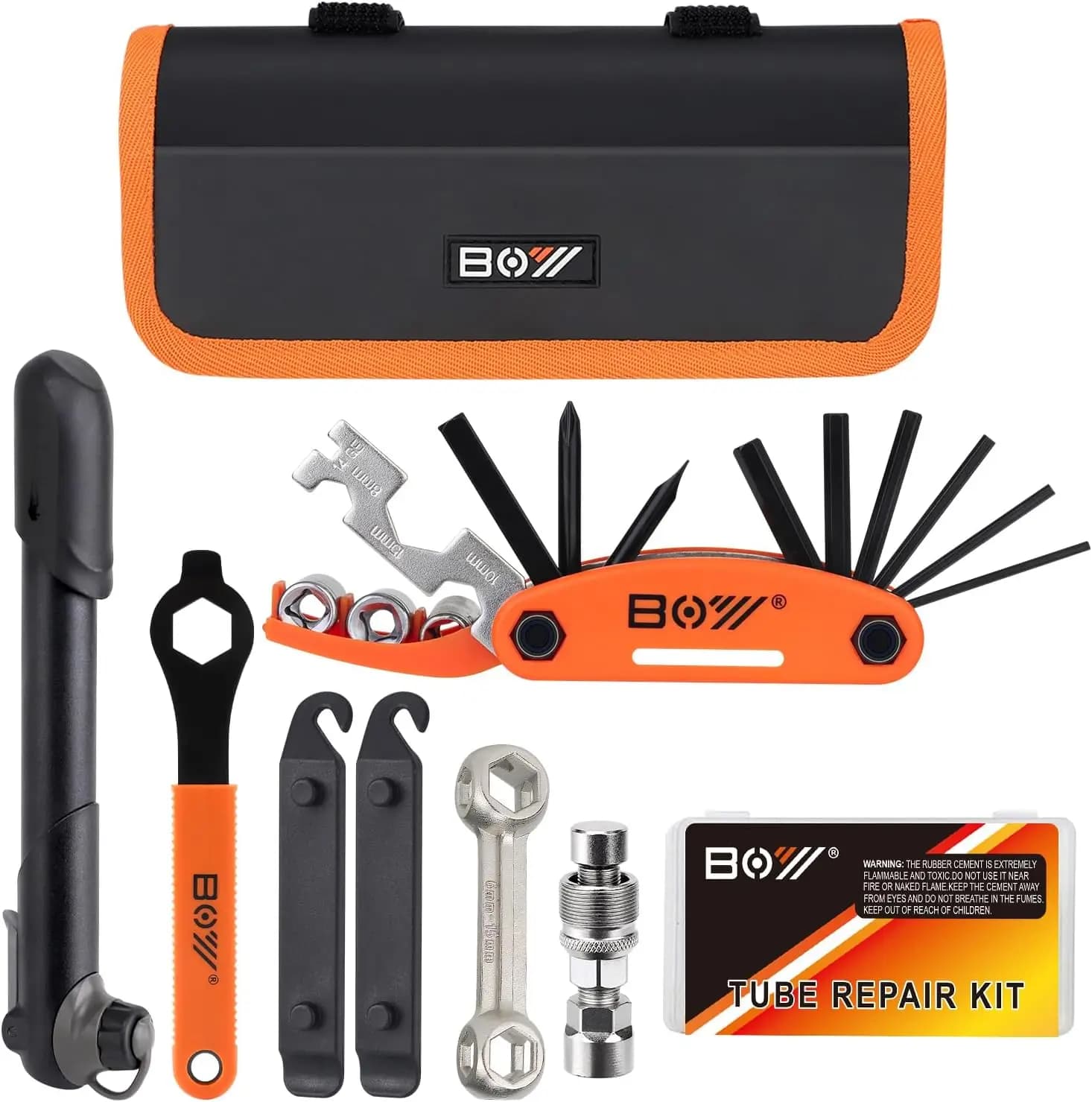 Bicycle Repair Bag With Tire Pump, Portable Tool Kit for Camping Travel - Bike Glueless Patches, Maintenance Safety Kit