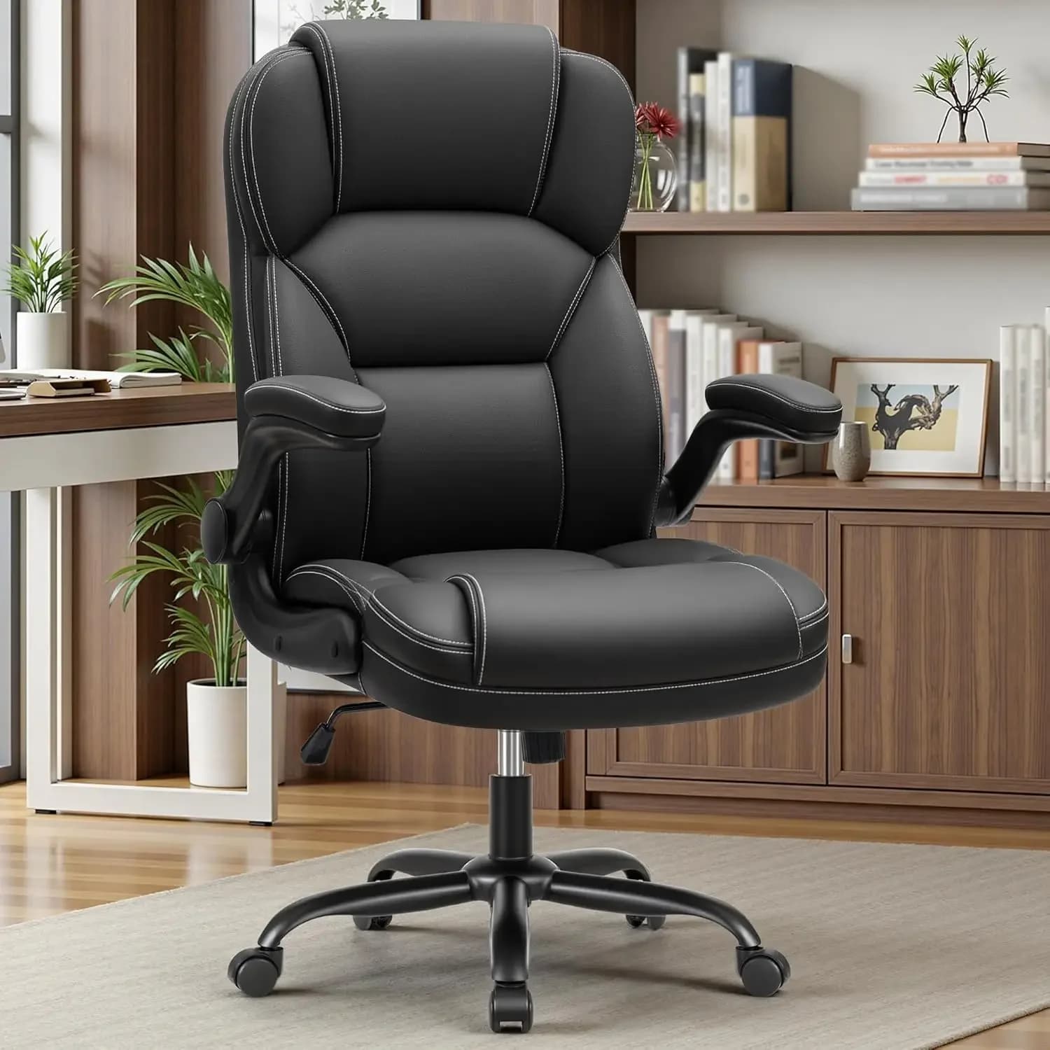 Sedia da Ufficio Direzionale in Pelle PU, Sedia Ergonomica per Computer e Gaming con Schienale Alto, Altezza Regolabile, Rotelle Girevoli e Braccioli Ribaltabili