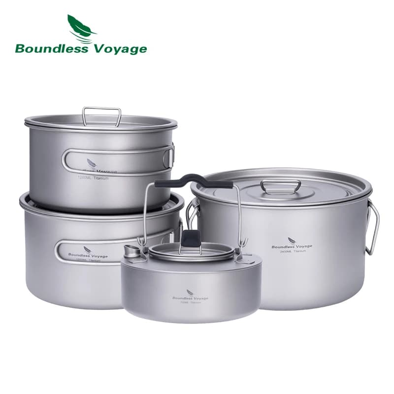 Set di pentole in titanio Boundless Voyage con manico pieghevole