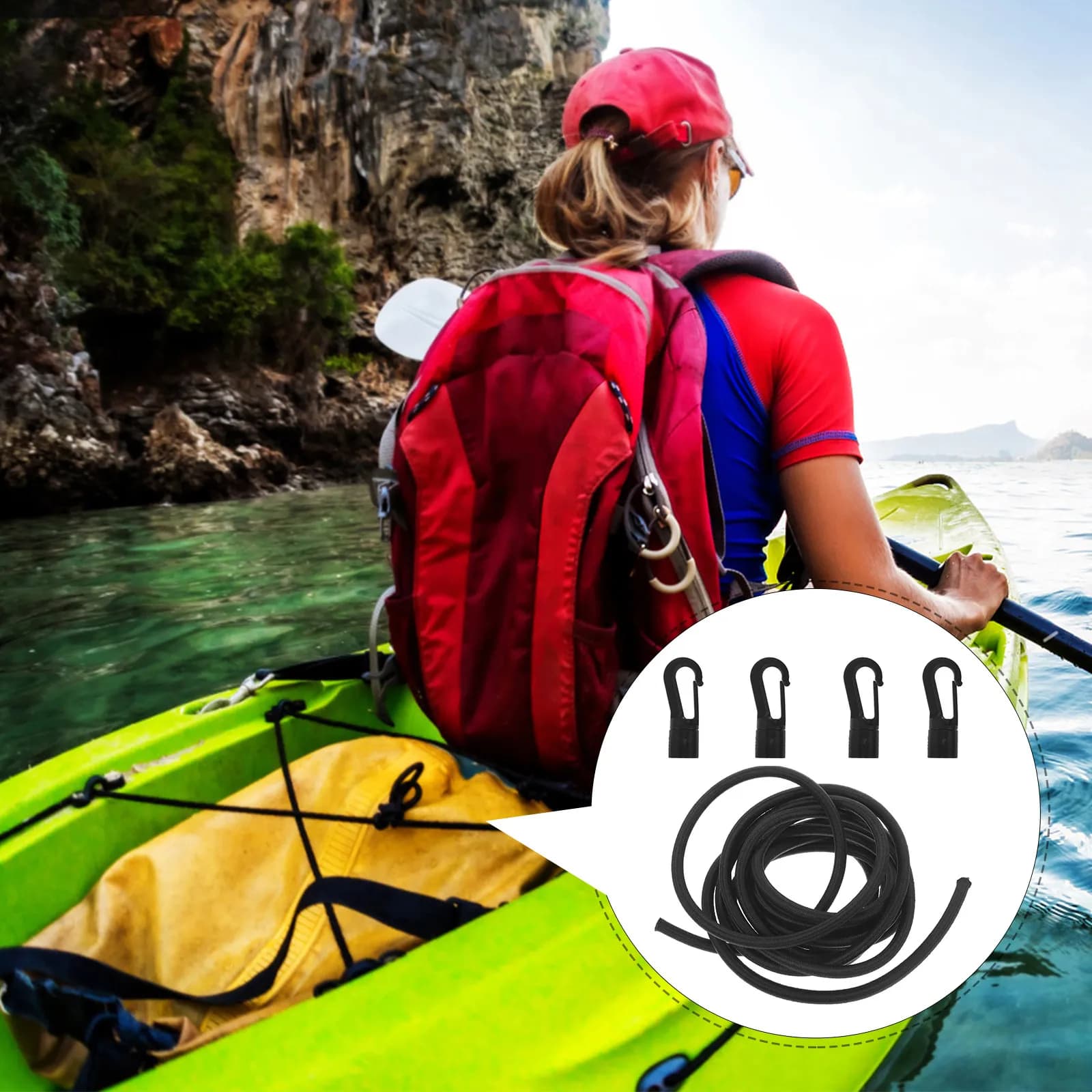 Set di 1 Cordino Elastico Ammortizzante con Gancio per Pagaia, per Surfboard e Kayak, Leggero e Portatile