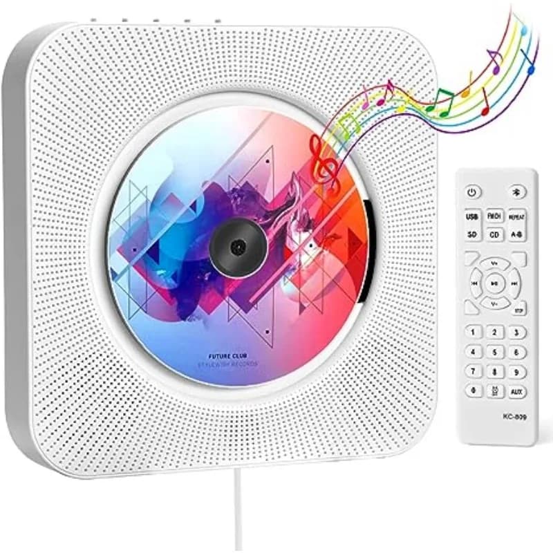 Lettore CD a parete Qoosea con schermo LCD, telecomando a infrarossi per la casa, supporto per altoparlante CD/Bluetooth/Radio FM/unità USB