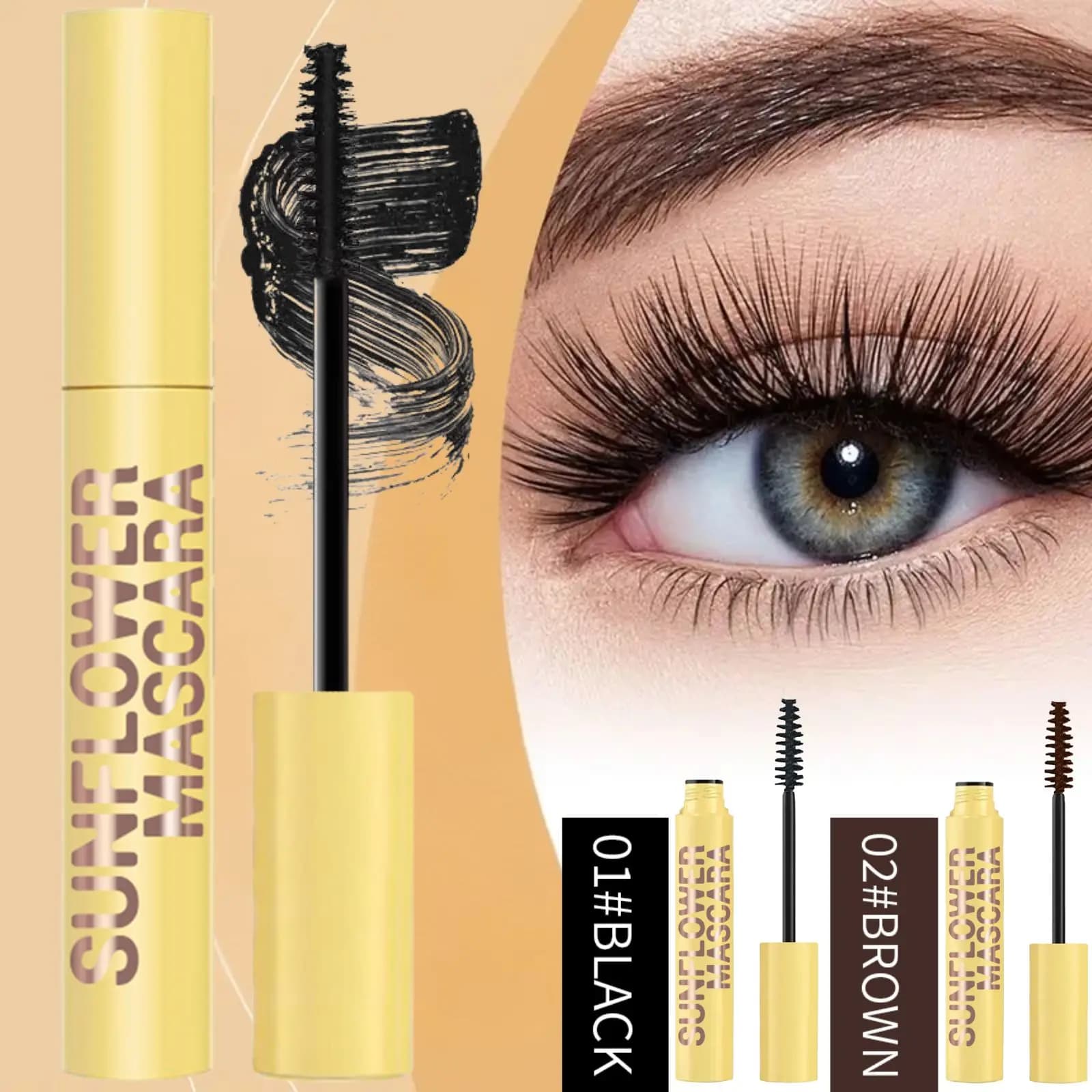 Mascara for Voluminous Eyelashes and Masses - Waterproof and Long-Term, Long-lasting Effect, Black Brown