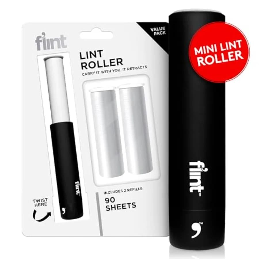 Mini Rullo Levapelucchi Retrattile Classico con 90 Fogli Extra Adesivi, Piccolo e Portatile, Ideale per Rimuovere Peli di Animali Domestici, da Viaggio