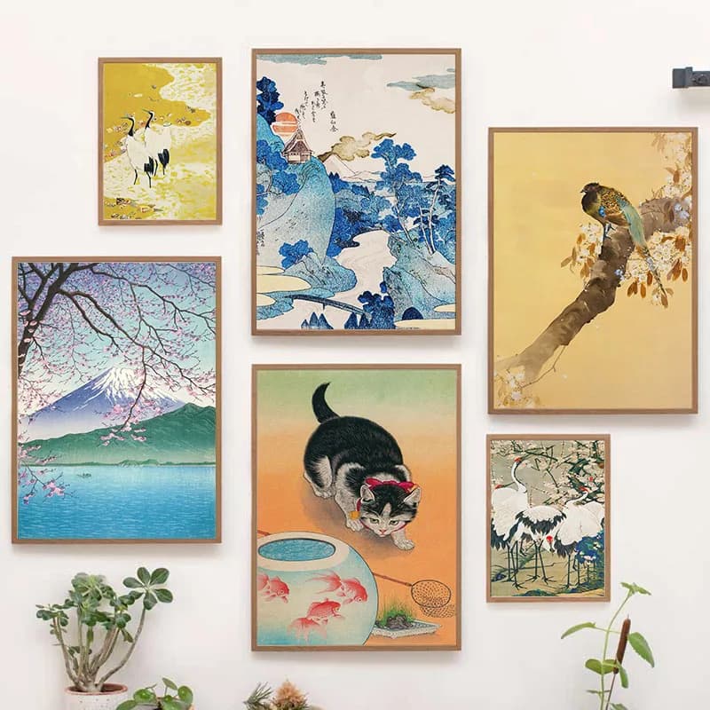 Japanese Katsushika Hokusai Canvas Painting Wall Art Posters Prints Mount Fuji Bird Picture for Room Interior Home Decor Cuadros