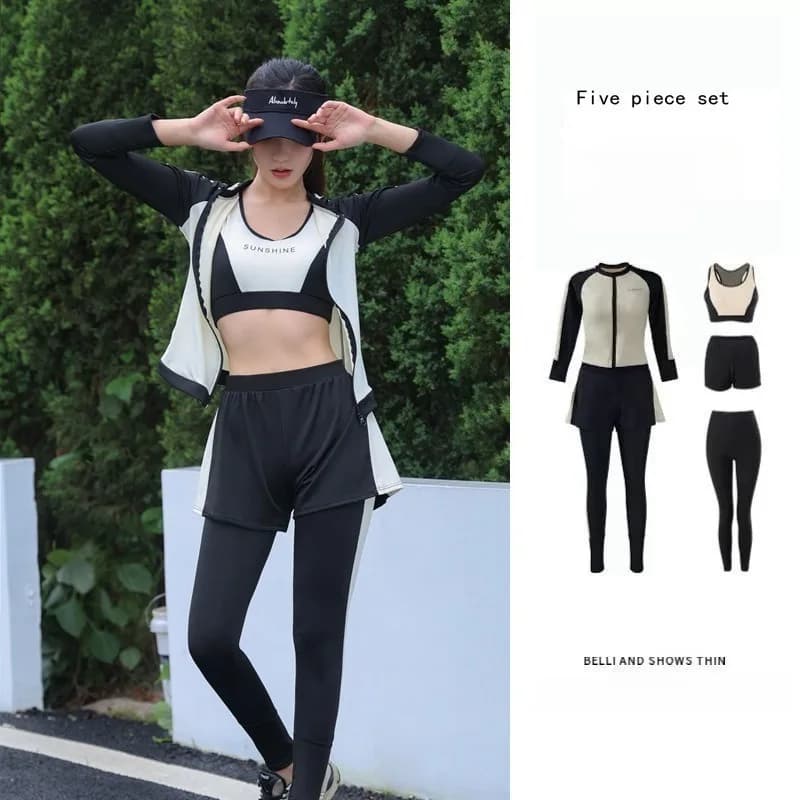 Costume da bagno donna estivo diviso conservatore snorkeling protezione solare pantaloni a maniche lunghe set da cinque pezzi meduse sport surf costume da bagno