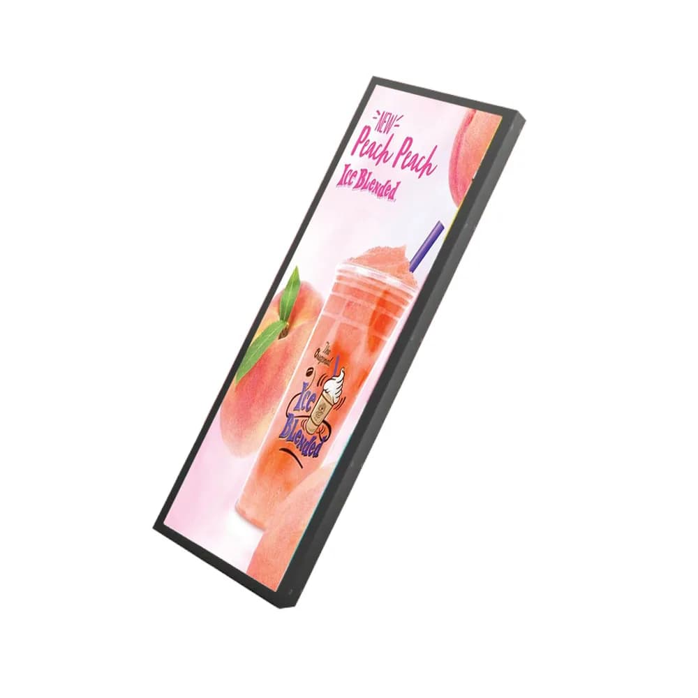 Schermo pubblicitario per bordo scaffale a striscia ultra larga per supermercato Segnaletica digitale Display a barra allungata per menu da 35 pollici