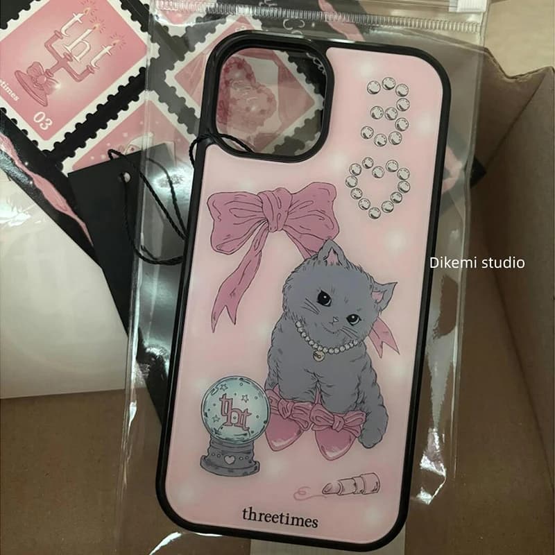 Cover posteriore in silicone antiurto con fiocco rosa coreano e tacco alto a forma di gatto per iPhone 17 Air 16 Pro Max 15 14 Plus 13 12 11