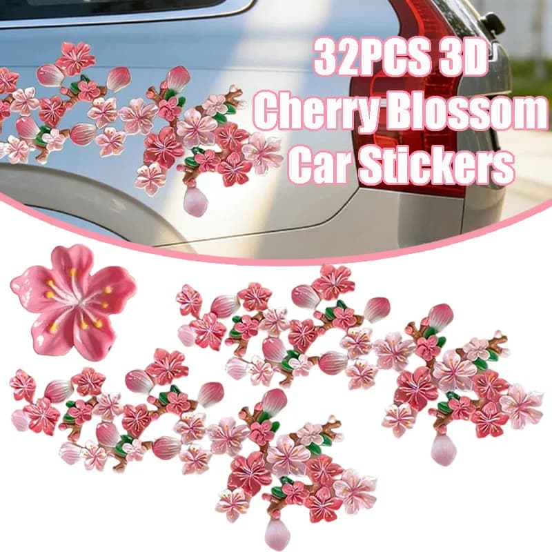 32 Pezzi Adesivi 3D a Forma di Fiore di Sakura per Auto, Impermeabili, in Vinile Autoadesivo, Resistenti ai Graffi per SUV, Camion, Moto