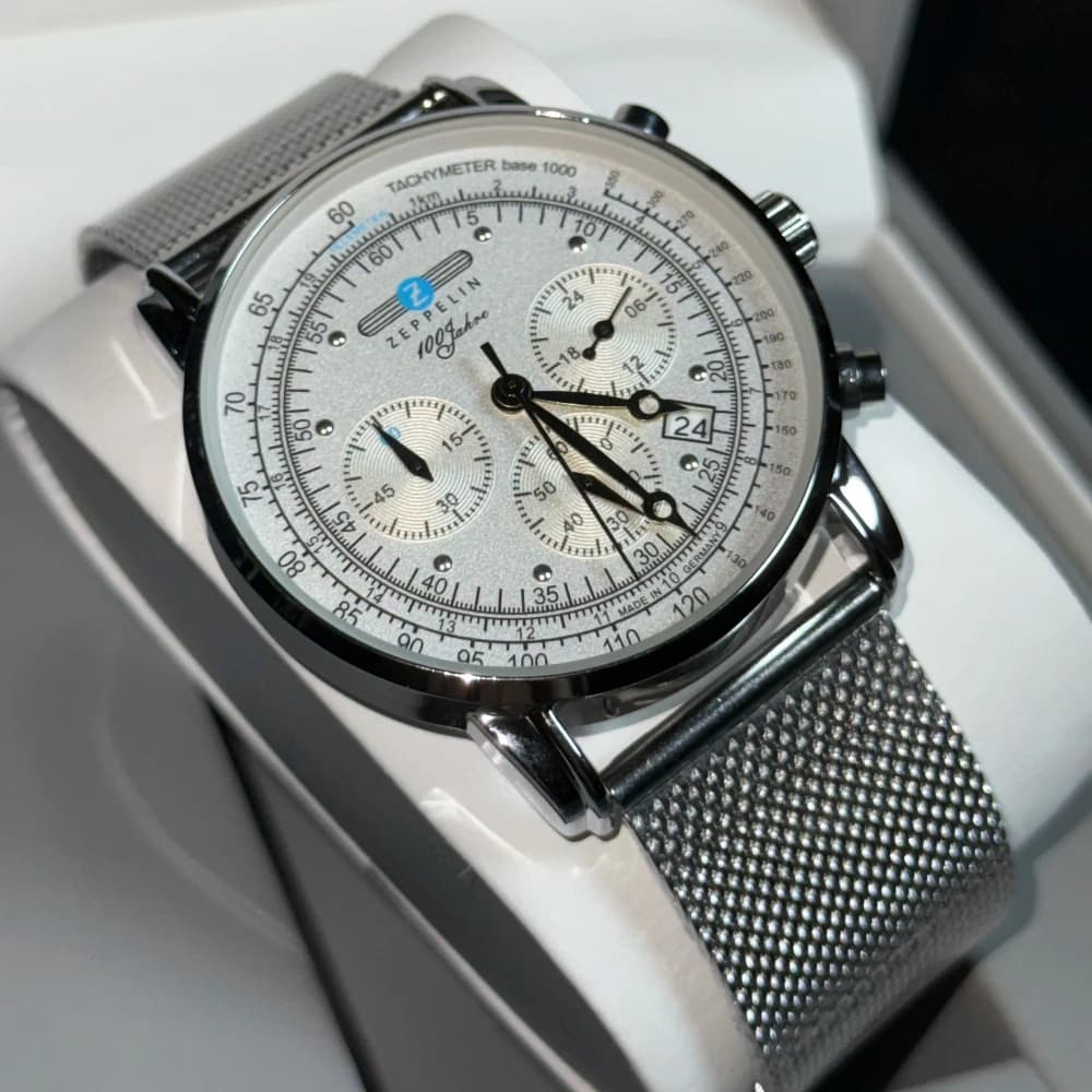 Nuovo Orologio Classico da Uomo con Tre Quadranti, Secondi Continui, Multifunzione, Cinturino a Rete, Stile Zeppelin, Automatico con Data, Movimento al Quarzo