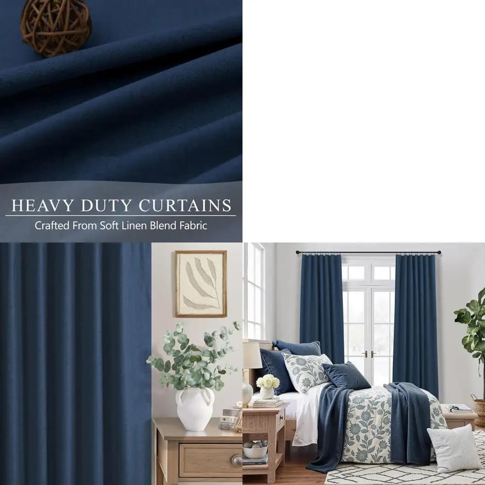 102 Tende oscuranti in lino 100% a 2 pannelli blu navy, lunghe 8,5 piedi, design con linguetta posteriore per soggiorno, sala da pranzo e camera da letto, inverno S