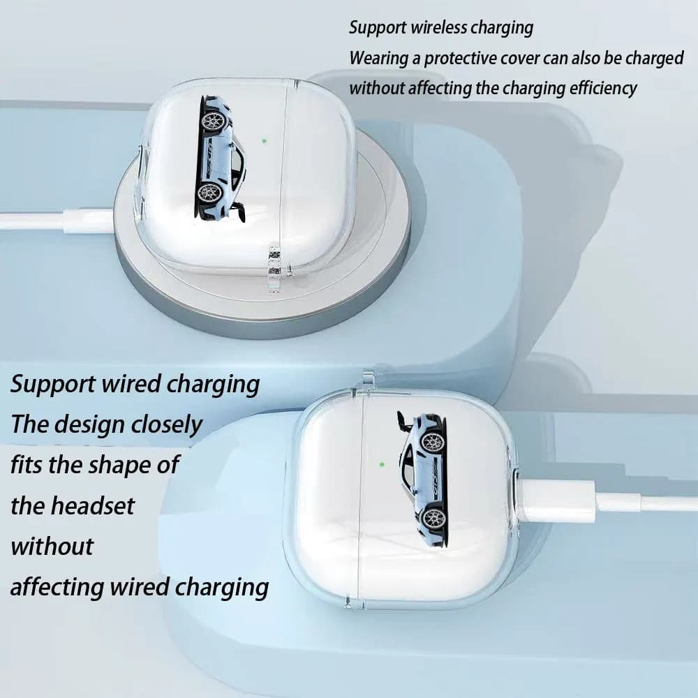 Custodia per auricolari con design auto sportiva blu per Airpods, per Airpods Pro 2 Pro 3/4, custodia protettiva anti-graffio e anti-caduta, con laccetto.