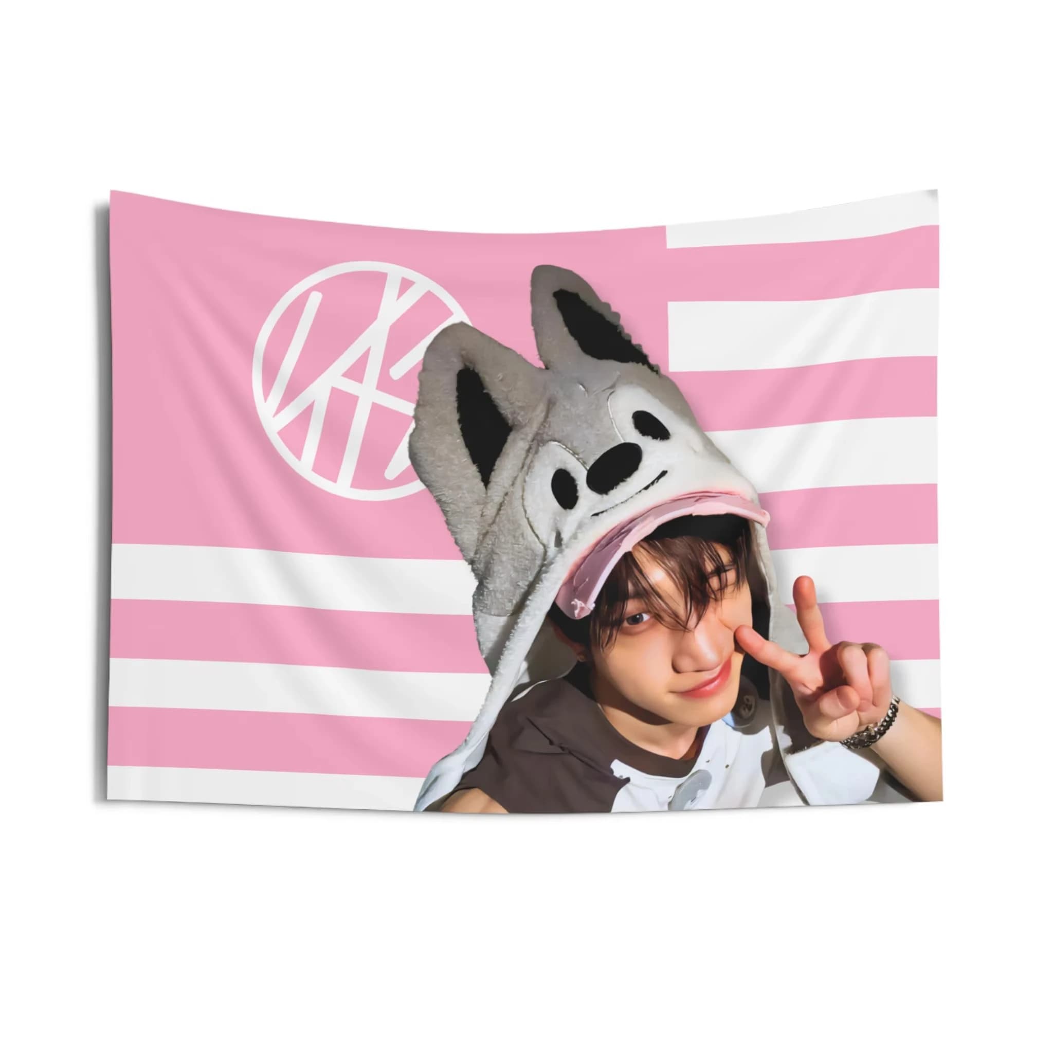 Skz Bang Chan Wolf Hat Pink Concert Banner Wall Tapestries Room Decor Wall Cloth Party Hanging Background Room Decor Room Flag