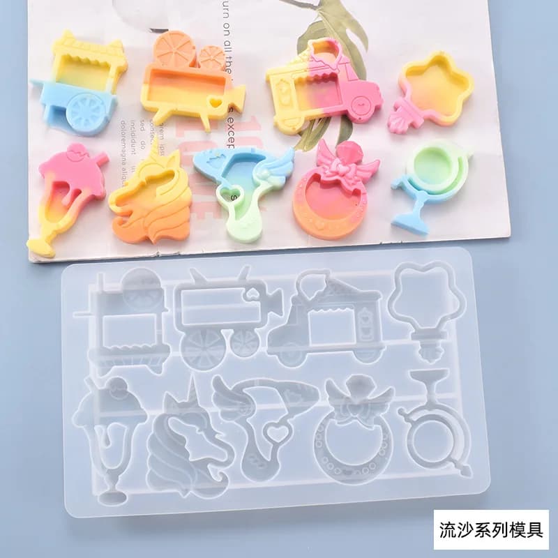 Nuovo stampo fai da te in resina di cristallo flusso sabbia stampo unicorno gelato carrello da dessert flusso sabbia stampi in silicone decorativi per la casa a foglio intero