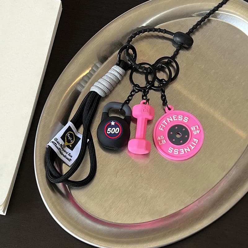 Portachiavi con dischi da bilanciere a tema dopamina, tazze per acqua a forma di kettlebell, manubri simulati, ciondoli creativi INS della serie fitness, regali