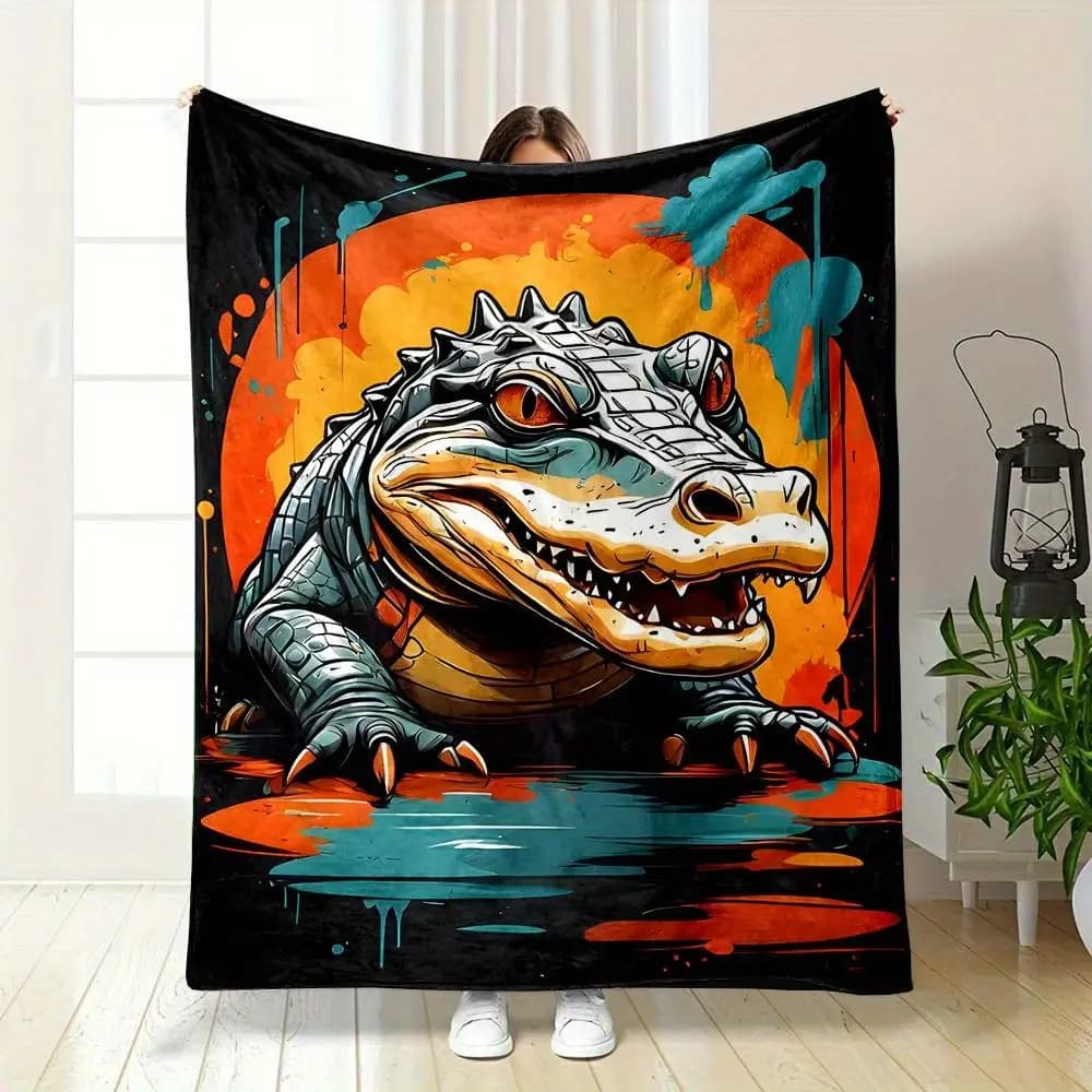 Crocodile cartoon pattern Flannel printed blanket suitable for all seasons suitable for living room office sofa and travel