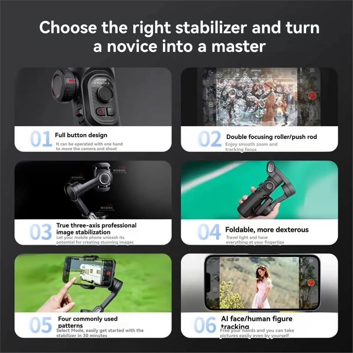 doyme Smartphone Stabilizer Live Streaming Mount for Short Video LVOG Selfie Three-Axis Anti-Shake Handheld Gimbal