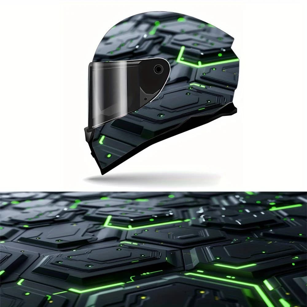 Green Fluorescent Irregular Pattern Full-Helmet Wrap Sticker , Self-Adhesive Waterproof Vinyl Decal For Motorcycle Helmets, Scra