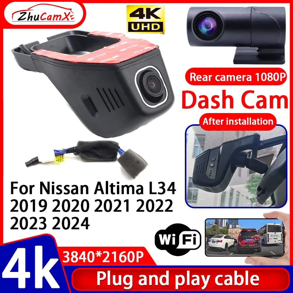 ZhuCam 4K UHD Plug and Play DVR for car Dash Cam for Nissan Altima L34 2019 2020 2021 2022 2023 2024
